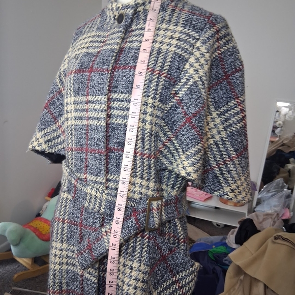 Tribal Checkered Cape Coat - Blue, Cream, Brown - Picture 8 of 8